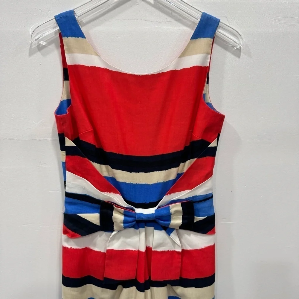 Kate Spade Jillian Stripe Sleeveless Dress Linen Cotton Bow Front Size 4